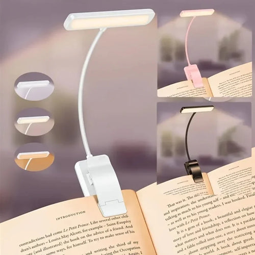 Clip-On Reading Lamp – Flexible USB Rechargeable Book Light with 3 Color Modes