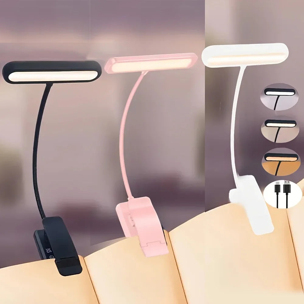 Clip-On Reading Lamp – Flexible USB Rechargeable Book Light with 3 Color Modes
