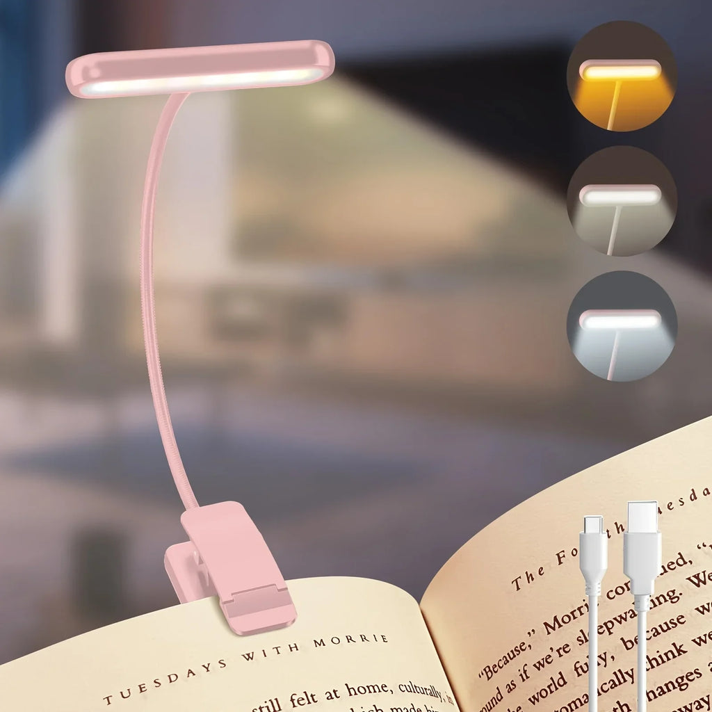 Clip-On Reading Lamp – Flexible USB Rechargeable Book Light with 3 Color Modes