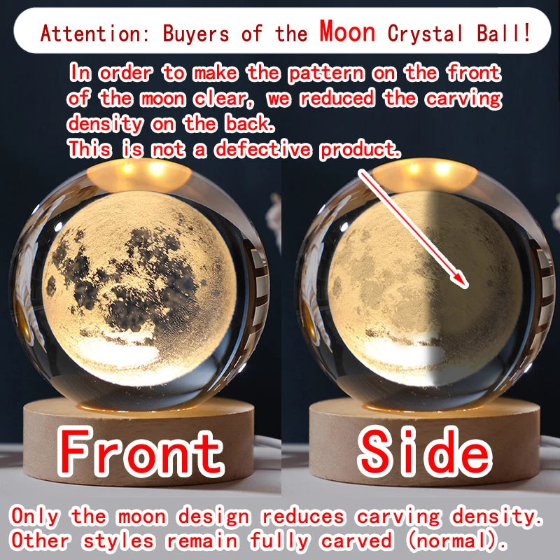 3D Crystal Ball Night Light – Galaxy, Moon & Saturn LED Lamp